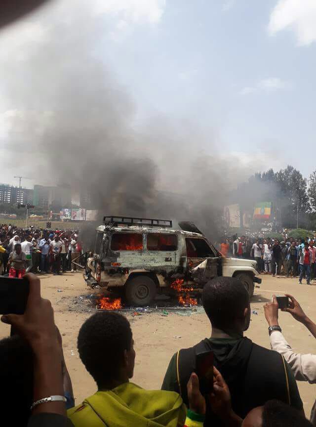 PHOTOS: Aftermath of bombing targeting rally for Ethiopia's new PM Abiy Ahmed in Addis Ababa. Several people reported dead 