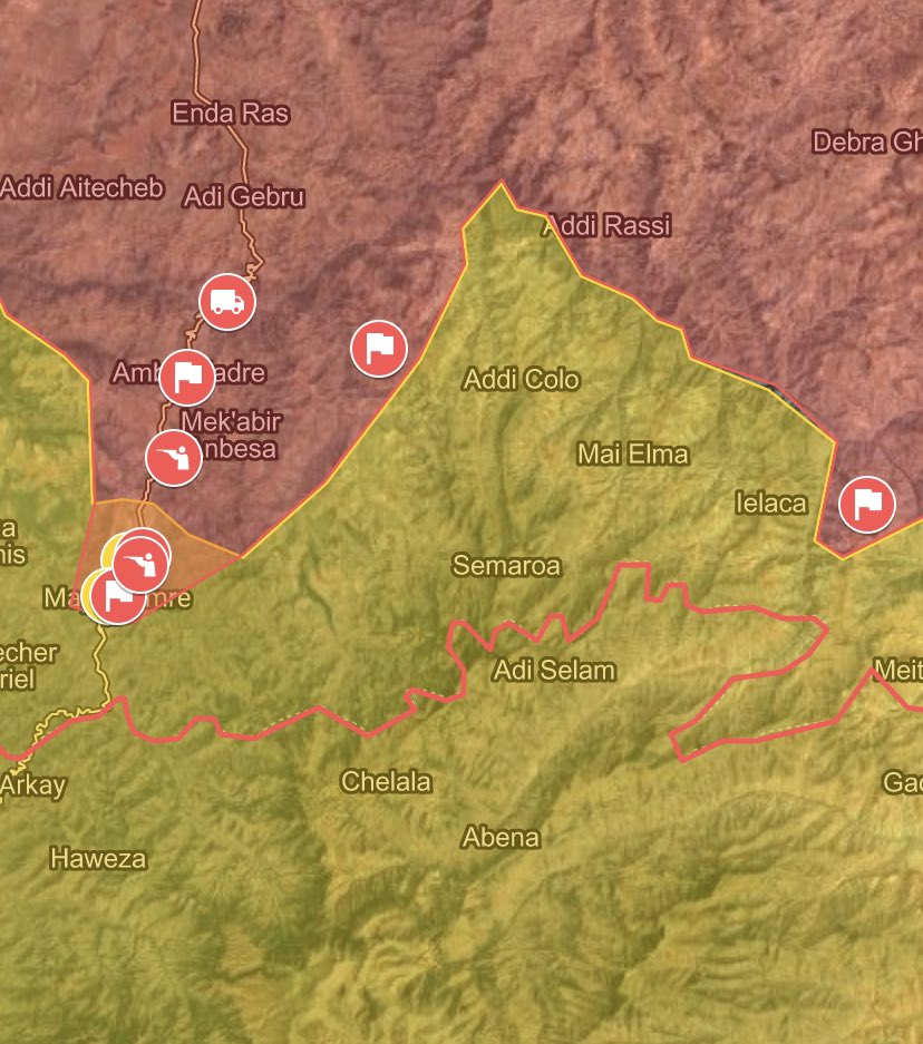 The TDF is in control over several areas over the Tekeze near the border with Amhara.  Amhara forces are massing in Addi Arkay and have launched counterattacks around May Tsebri which were acknowledged by the TDF. The area is deemed as contested but news comes slow