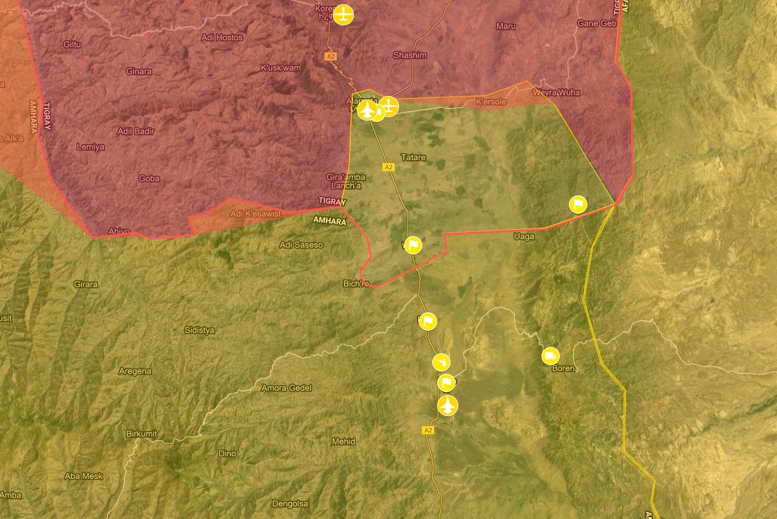 The ENDF+Allies have captured Rare, Waja, and the city of Alamata as they advance into southern Tigray. Drones are heavily active and conducting many airstrikes these last days.  Picture shows ENDF in Alamata, geolocated to 12°24'57.4N 39°33'27.3E