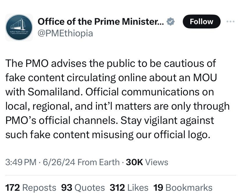 Ethiopia  government denies “Cancellation” of the MOU between Ethiopia and breakaway region of “Somaliland”